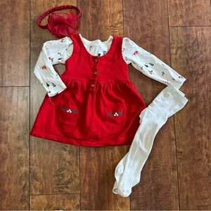 Carter's girls holiday print, Red Dress, Tights and Headband 24 months